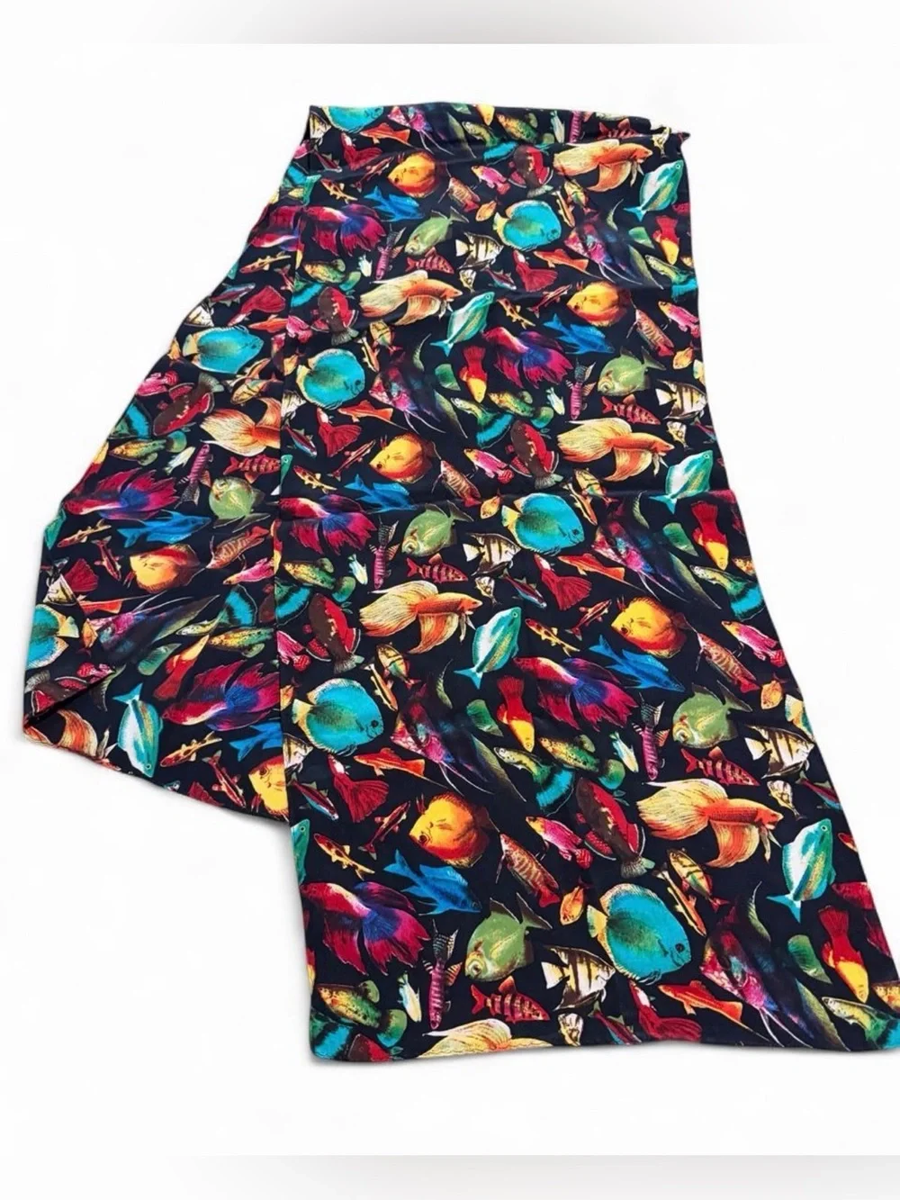 Silk 100% Colorful Tropical Fish Print scarf
